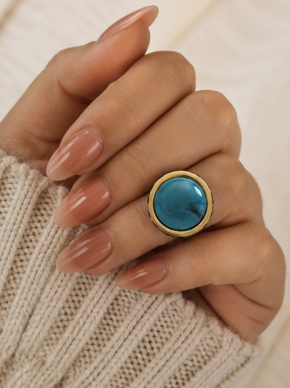 HOUSE OF HARLOW 1960 • Turquoise Triangle Enamel Boho Tribal Statement Ring - Picture 4 of 7